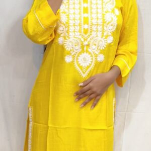 women’s/Girl’s Rayon Blend Straight Cut Embroidered Kurti