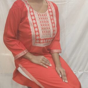 Women’s/Girl’s Cotton Blend Embroidered Straight Cut kurti