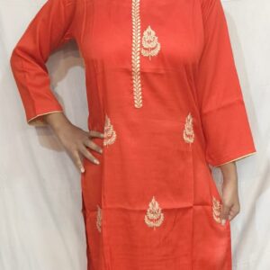 Women’s/Girl’s Cotton Blend Embroidered Straight Cut kurti