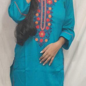 Women’s/Girl’s Cotton Blend Embroidered Straight Cut kurti