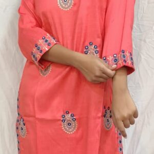 Women’s/Girl’s Cotton Blend Embroidered Straight Cut kurti