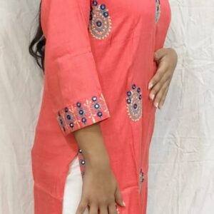 Women’s/Girl’s Cotton Blend Embroidered Straight Cut kurti