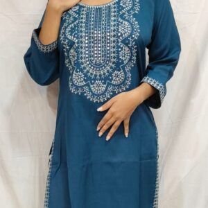 Women’s/Girl’s Cotton Blend Straight Cut Embroidered Kurti