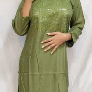 Women’s/Girl’s Rayon Blend Straight Cut Embroidered Kurti