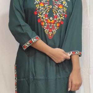 Women’s/Girl’s Rayon Blend  Straight Cut Embroidered Kurti