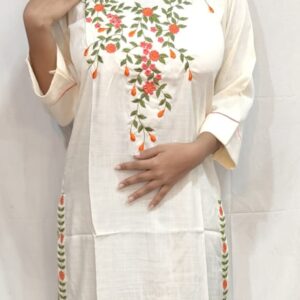 Women’s/Girl’s Cotton Blend Straight Cut Embroidered Kurti