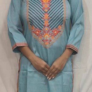 Women’s/Girl’s Cotton Blend Straight Cut Embroidered Kurti