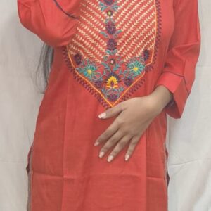 Women’s/Girl’s Cotton Blend Straight Cut Embroidered Kurti