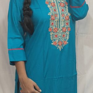 Women’s /Girl’s Rayon Blend Straight Cut Embroidered Kurti