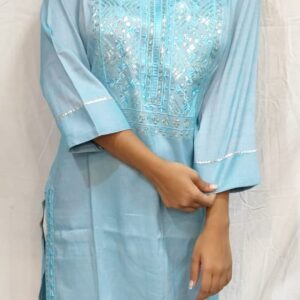 Women’s/Girl’s Cotton Blend Straight Cut Embroidered Kurti