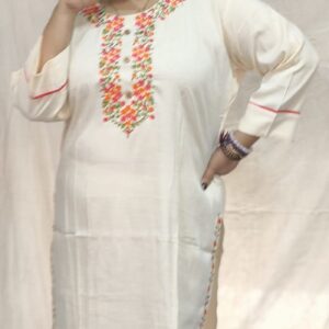 Women’s/Girl’s Cotton Blend Straight Cut Embroidered Kurti