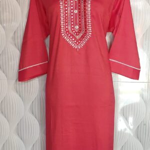 Women’s/Girl’s Cotton Blend Straight Cut Embroidered Kurti