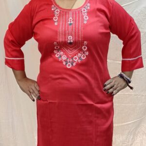 Women’s/Girl’s Cotton Blend Straight Cut Embroidered Kurti