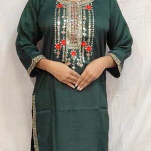 Women’s/Girl’s Cotton Blend Straight Cut Embroidered Kurti