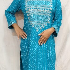 Women’s/Girl’s Cotton Blend Embroidered Straight Cut Kurti