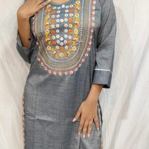 Women’s/Girl’s Cotton Blend Straight Cut Embroidered Kurti