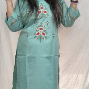 Women’s /Girl’s Cotton Blend Straight Cut Embroidered Kurti