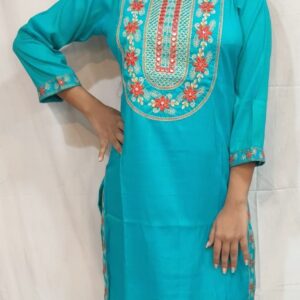 Women’s/Girl’s Cotton blend Straight Cut embroidered Kurti