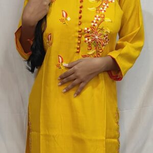 Women’s/Girl’s cotton blend straight cut embroidered kurti